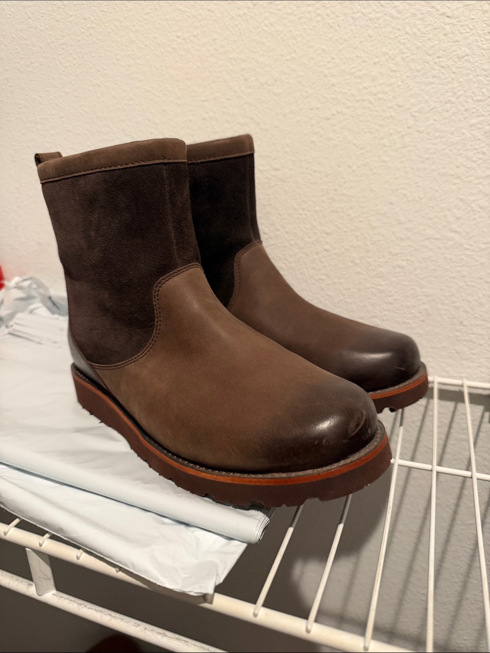 UGG Men's Brown Leather & Dark Brown Suede Ankle Boots